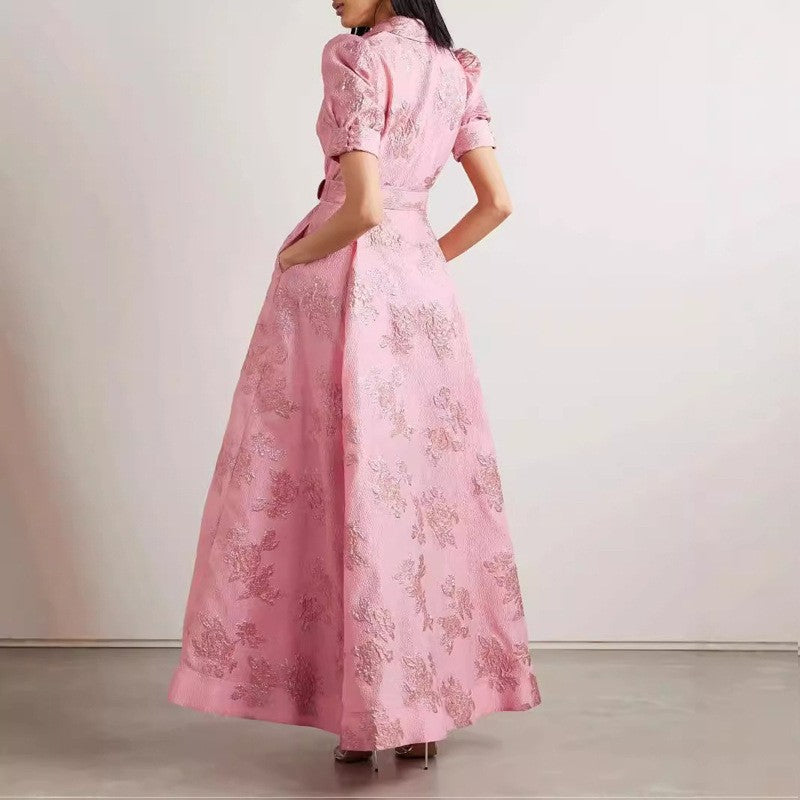 Elegant French Vintage Fitted Long Dress for Women