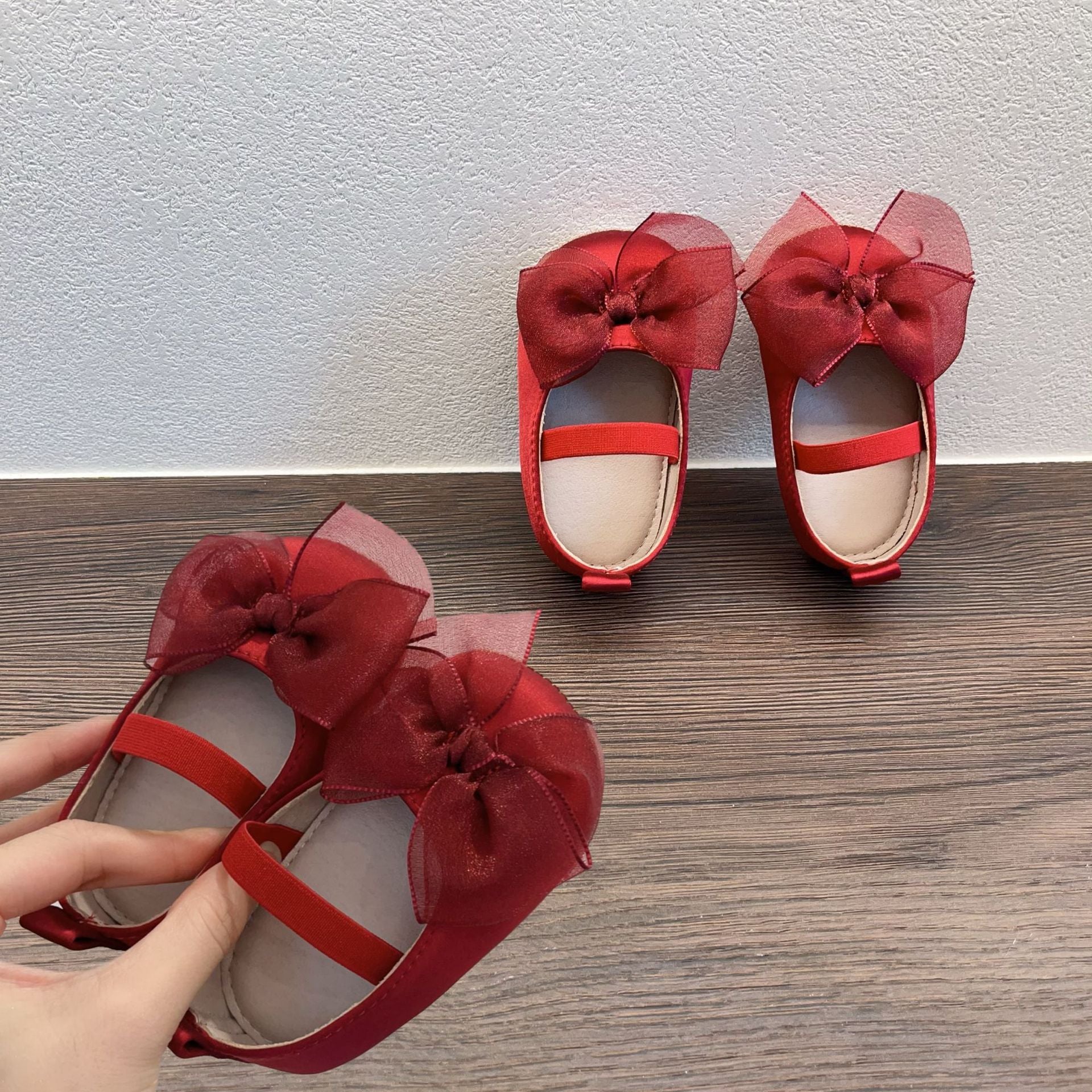 Princess Toddler Bow Velcro Soft Bottom Fabric Pumps