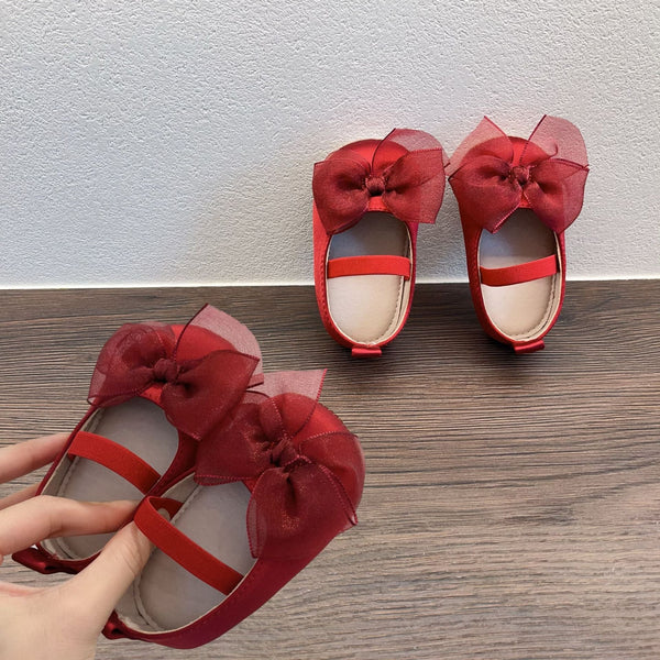 Princess Toddler Bow Velcro Soft Bottom Fabric Pumps