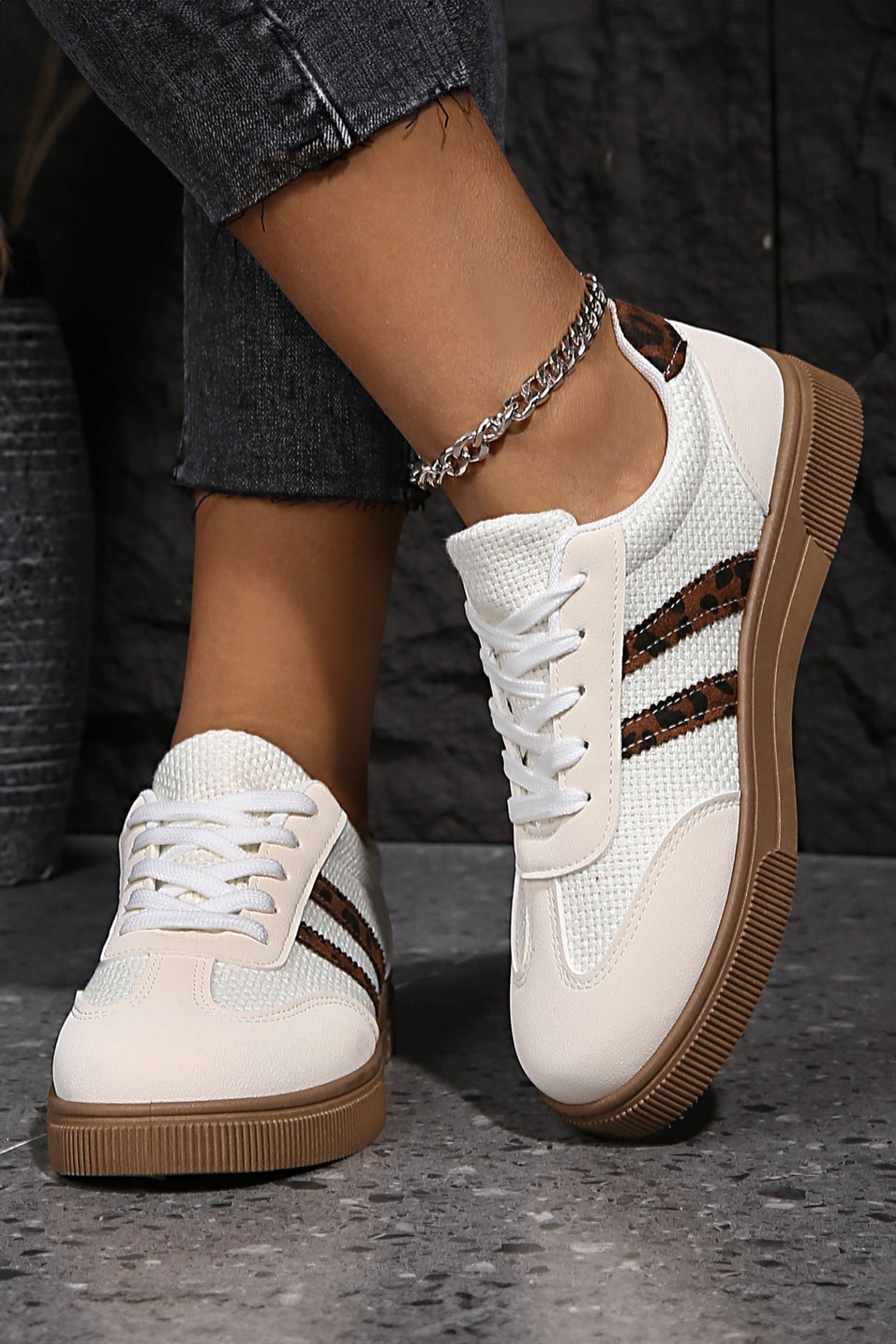Lila Leather Patchwork Flat Casual Sneakers for Women