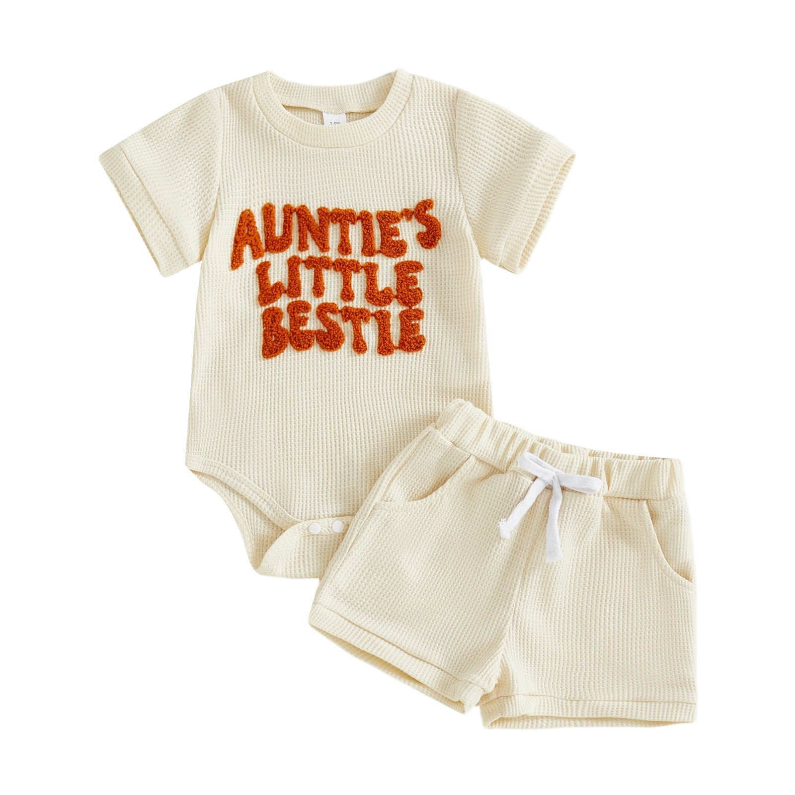 Baby Boy Waffle Romper Embroidered Top and Shorts