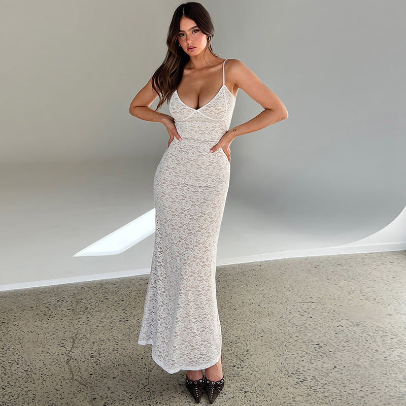 Sexy Lace Bodycon Strapless V-Neck Waist-Cinching Dress