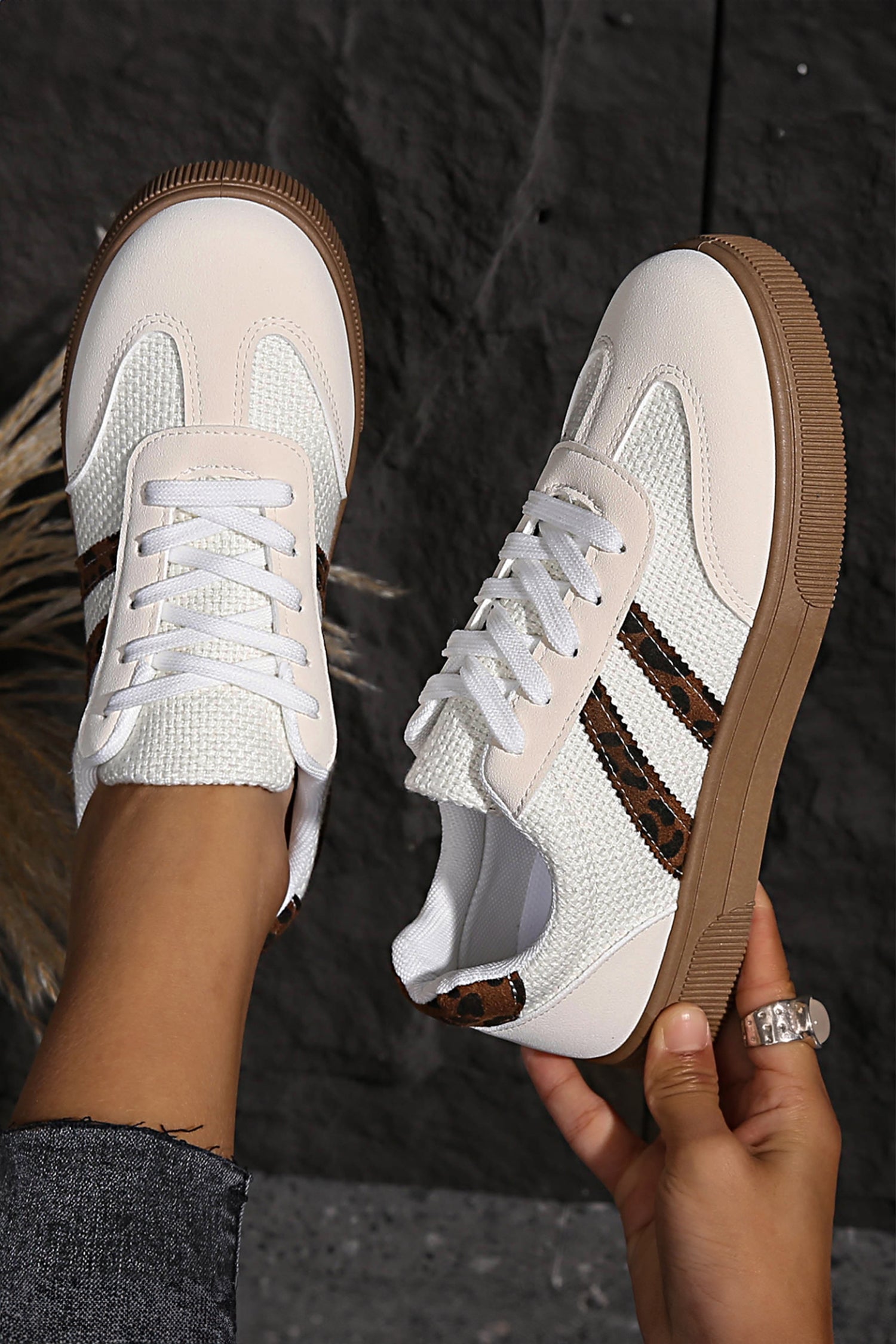 Lila Leather Patchwork Flat Casual Sneakers for Women