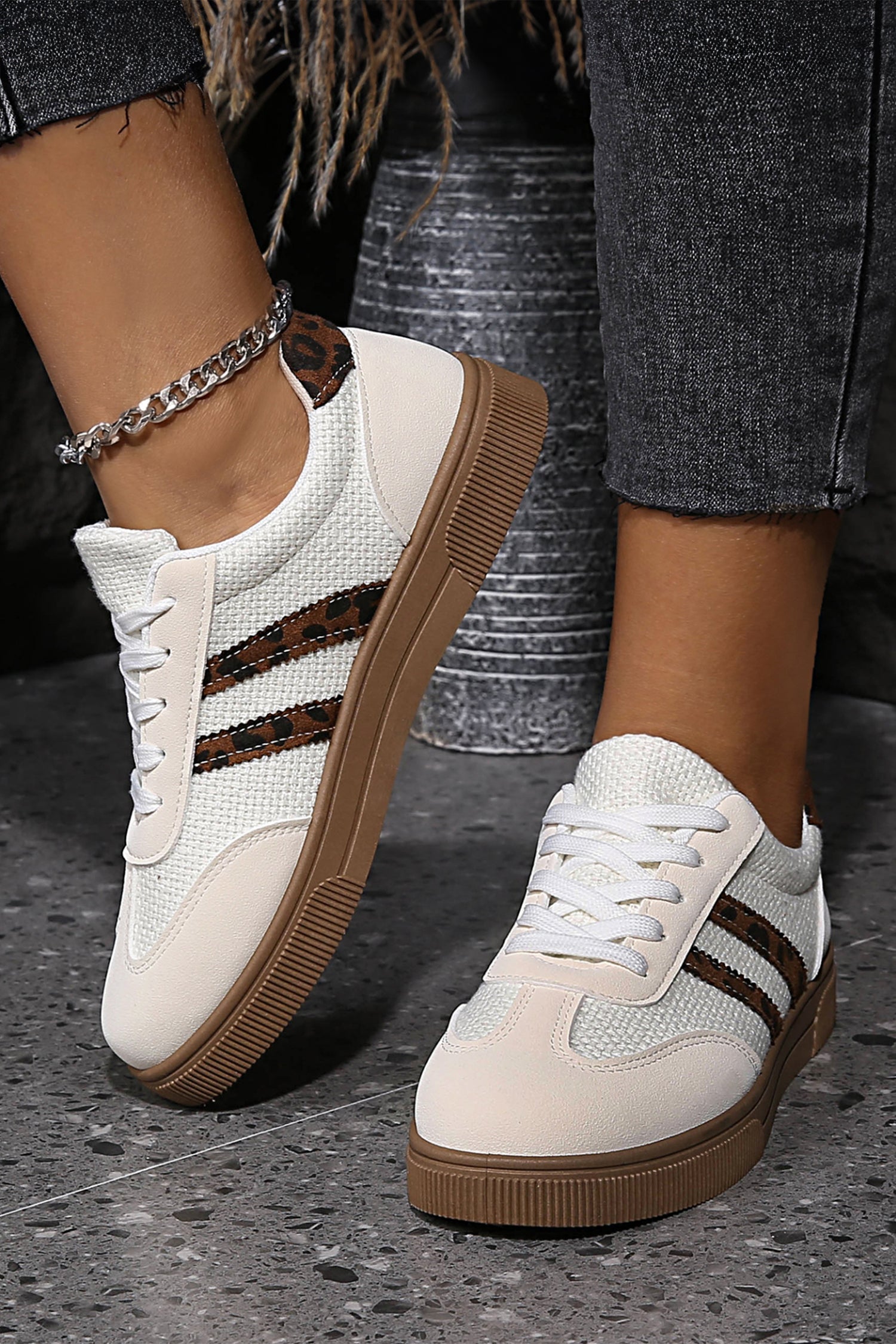 Lila Leather Patchwork Flat Casual Sneakers for Women