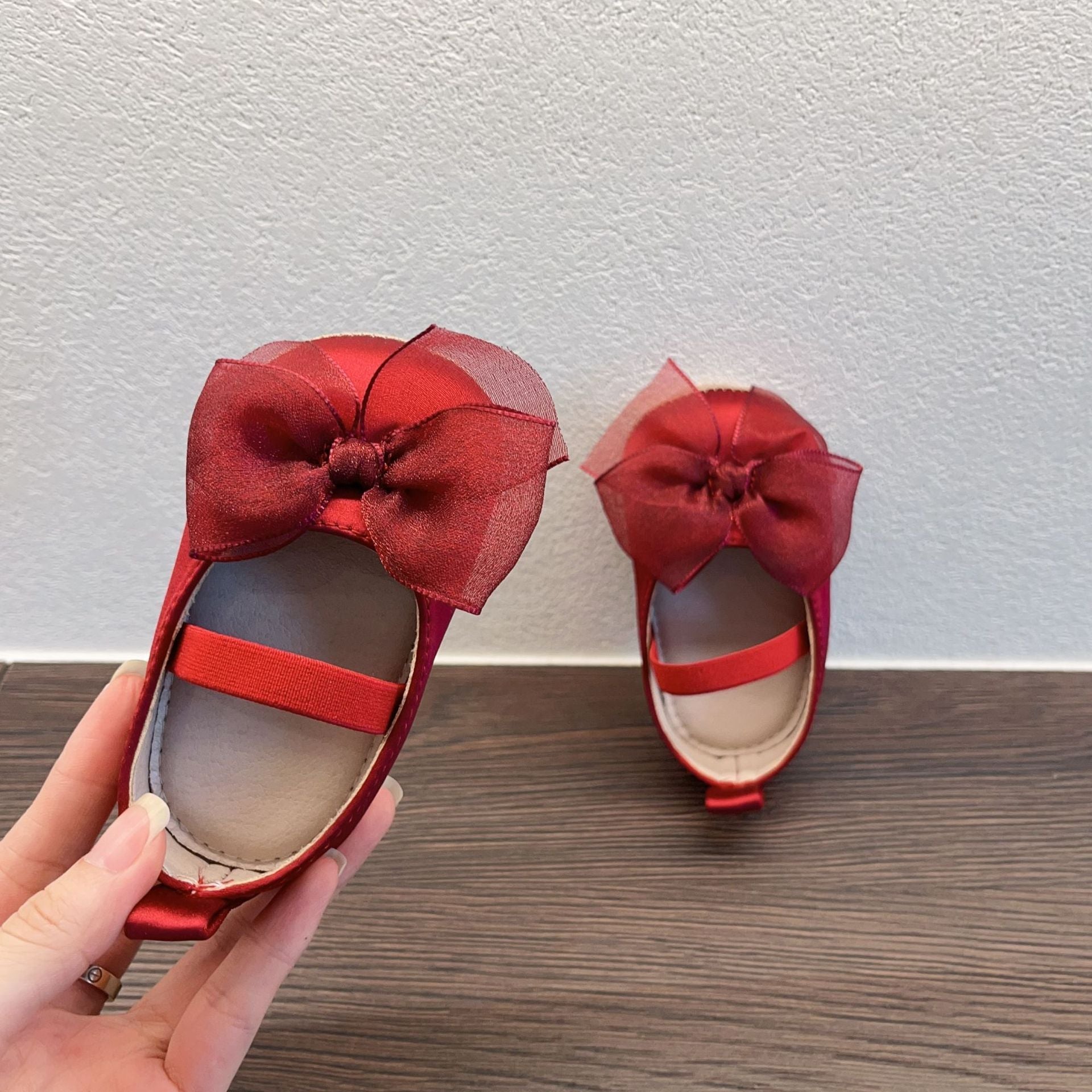 Princess Toddler Bow Velcro Soft Bottom Fabric Pumps