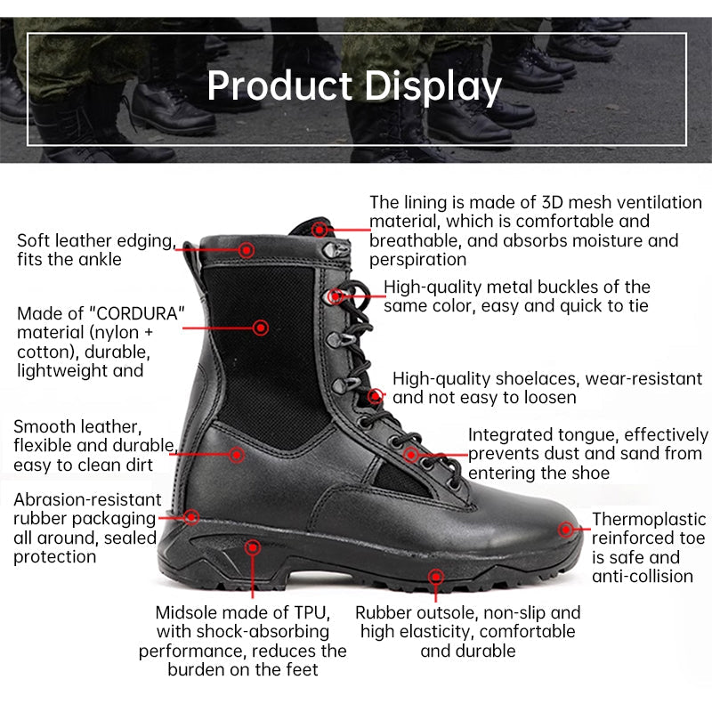 2.0 Genuine Leather Tactical Combat Boots Men
