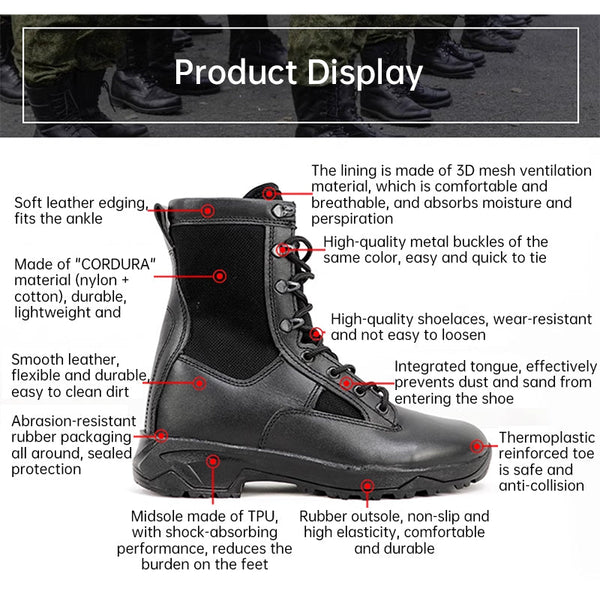 2.0 Genuine Leather Tactical Combat Boots Men