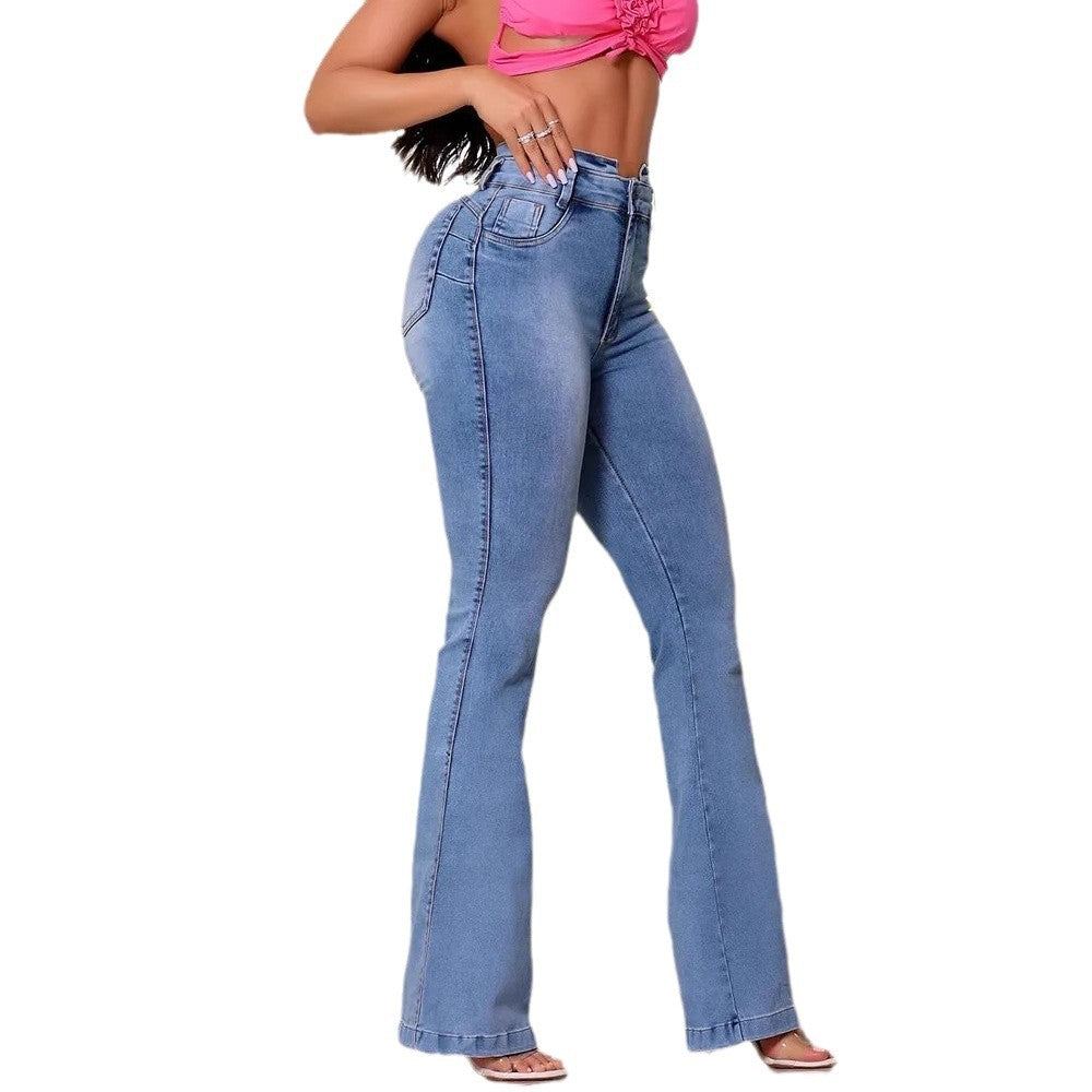 Women's High-Waisted Slim Fit Washed Flared Jeans