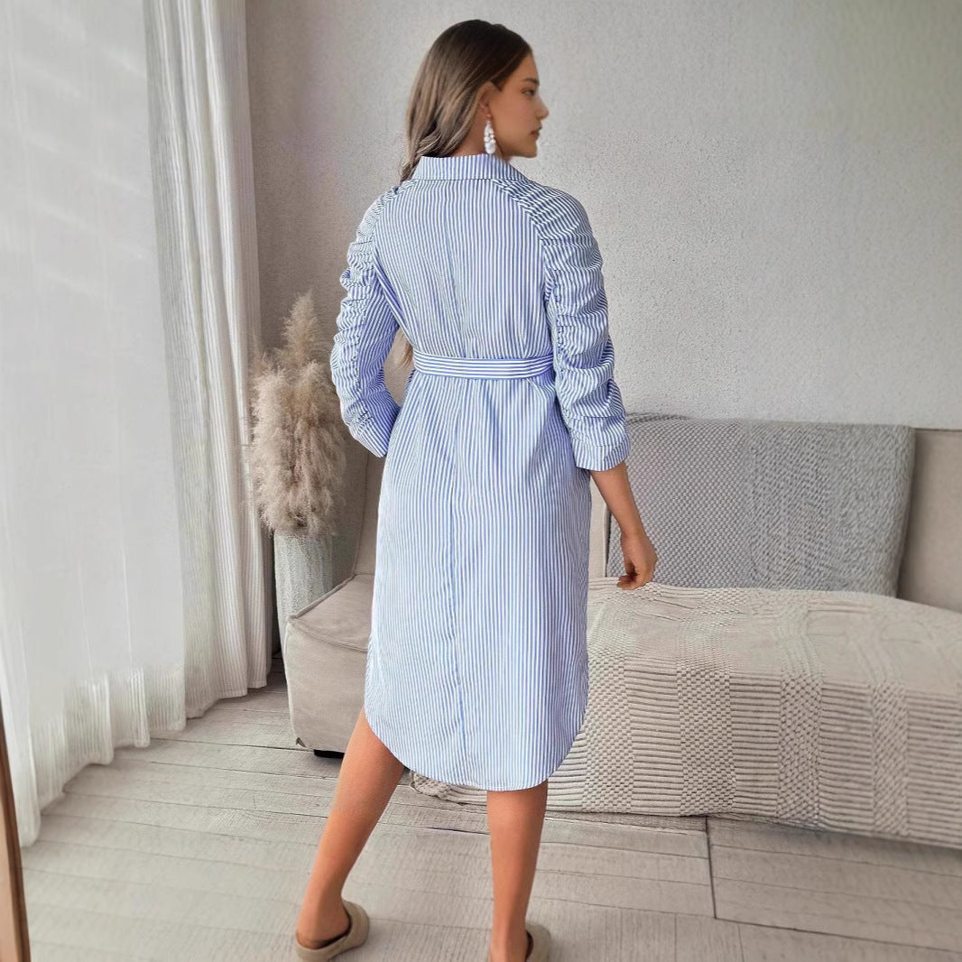 Women's Striped Lapel Button Casual Maternity Shirt