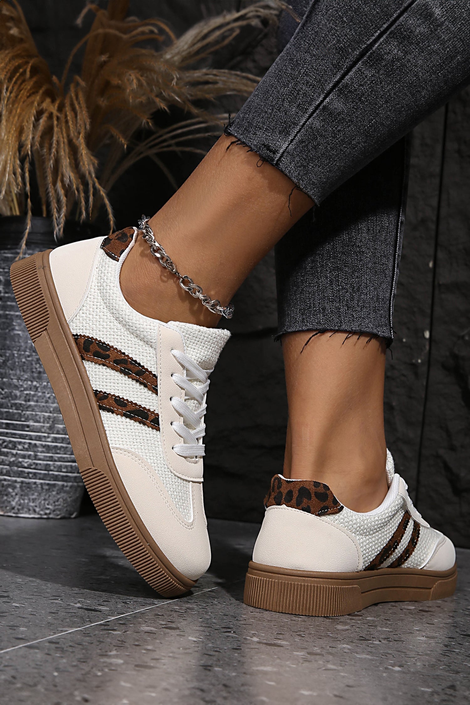 Lila Leather Patchwork Flat Casual Sneakers for Women
