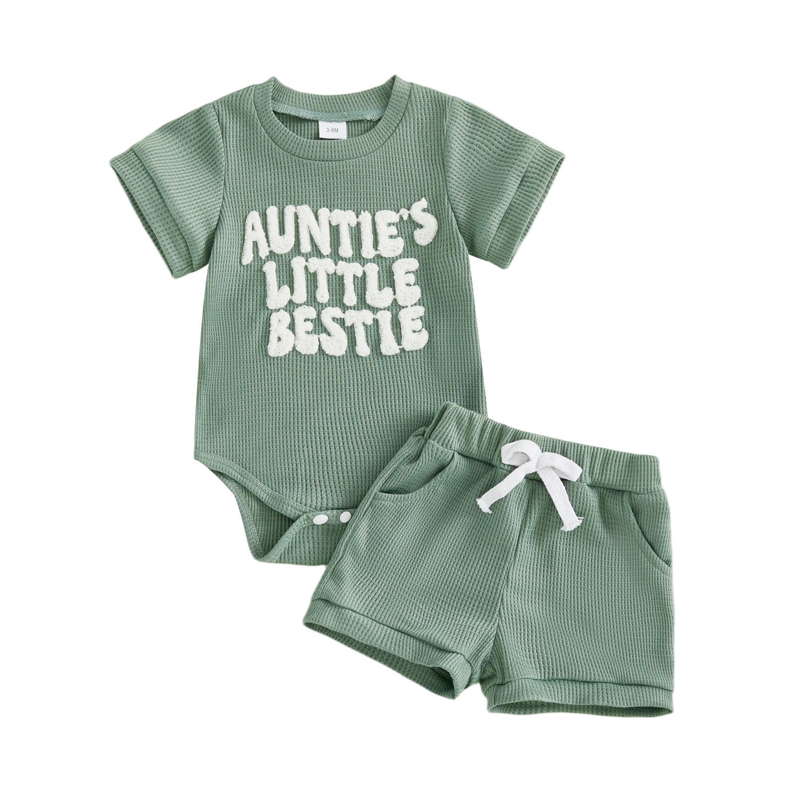 Baby Boy Waffle Romper Embroidered Top and Shorts