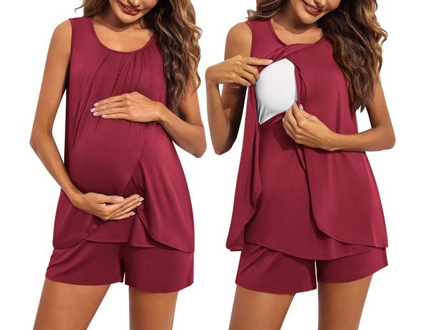 Maternity Nursing Pajama Set with Shorts