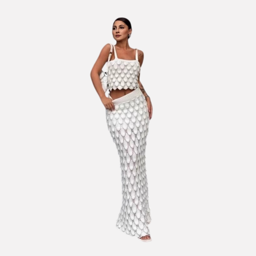 Fashion Suspender Top and Scale Skirt Two-Piece Set