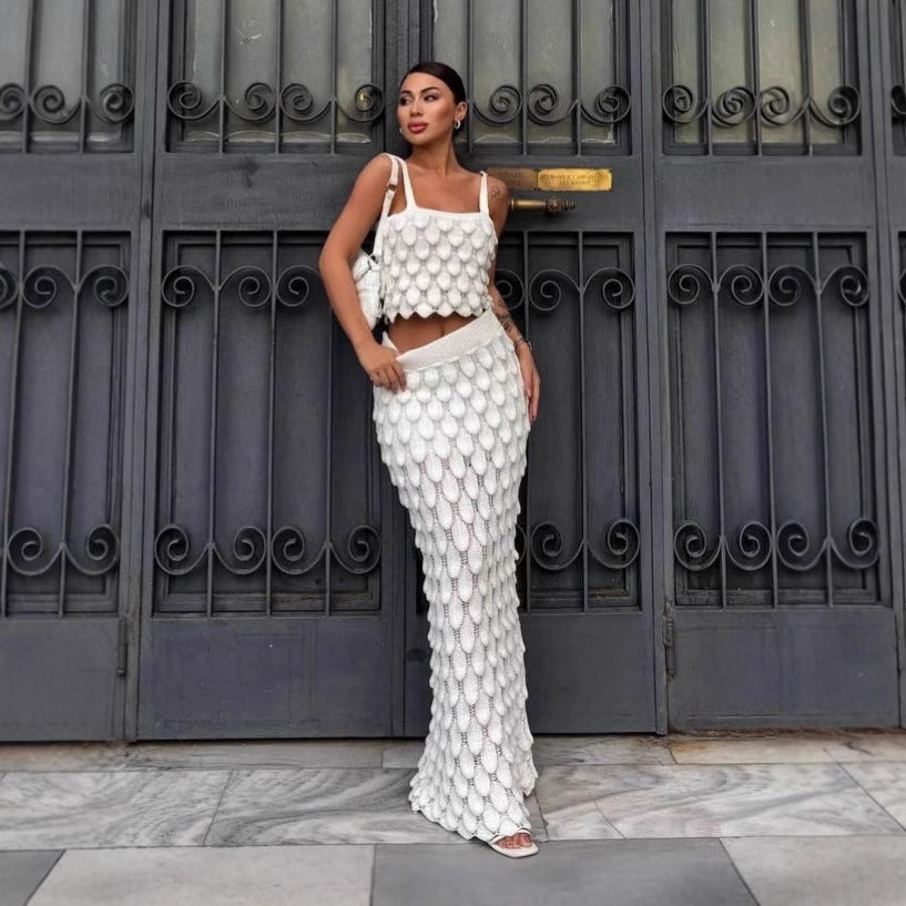 Fashion Suspender Top and Scale Skirt Two-Piece Set