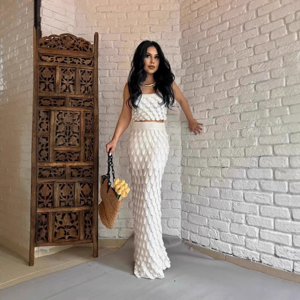 Fashion Suspender Top and Scale Skirt Two-Piece Set