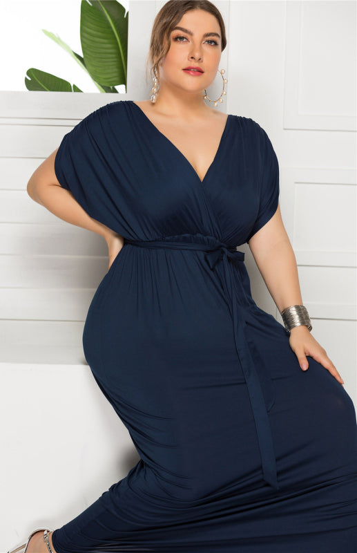 Short Sleeve V-Neck Knit Solid Maternity Dress