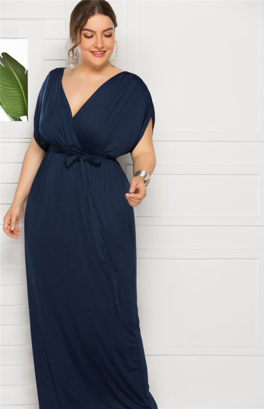 Short Sleeve V-Neck Knit Solid Maternity Dress
