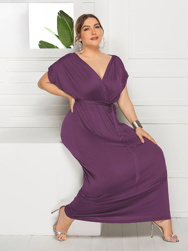 Short Sleeve V-Neck Knit Solid Maternity Dress