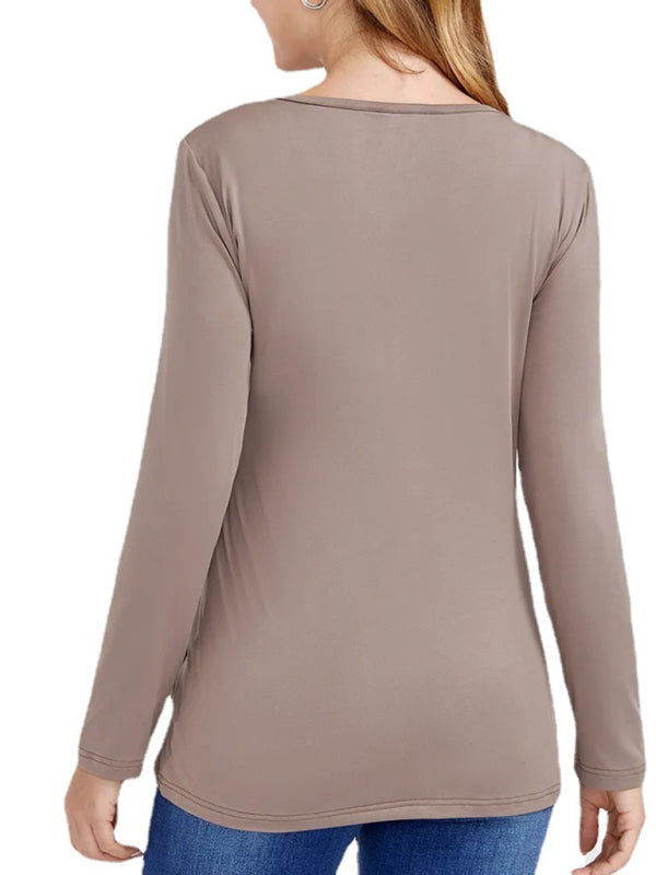 Solid Color V-Neck Long Sleeve Nursing Maternity Dress