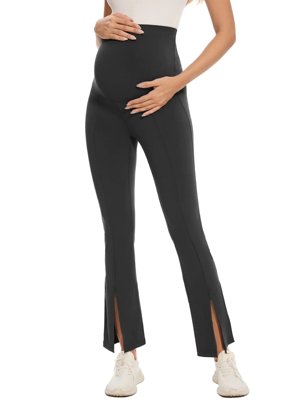 Maternity Flare Leggings Over Belly Split Front Pants