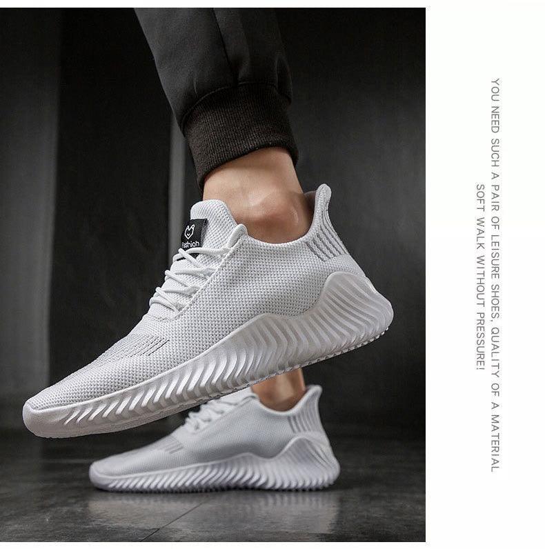 Men's Breathable Mesh Walking Running Casual Sneakers White