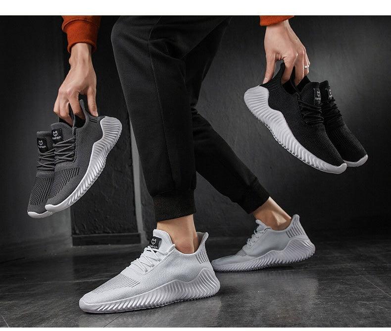 Men's Breathable Mesh Walking Running Casual Sneakers White