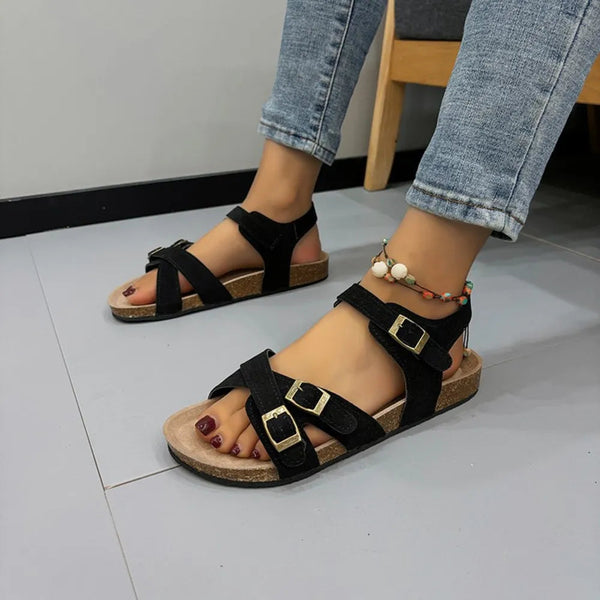 Women's Open Toe Flat Buckle Casual Sandals
