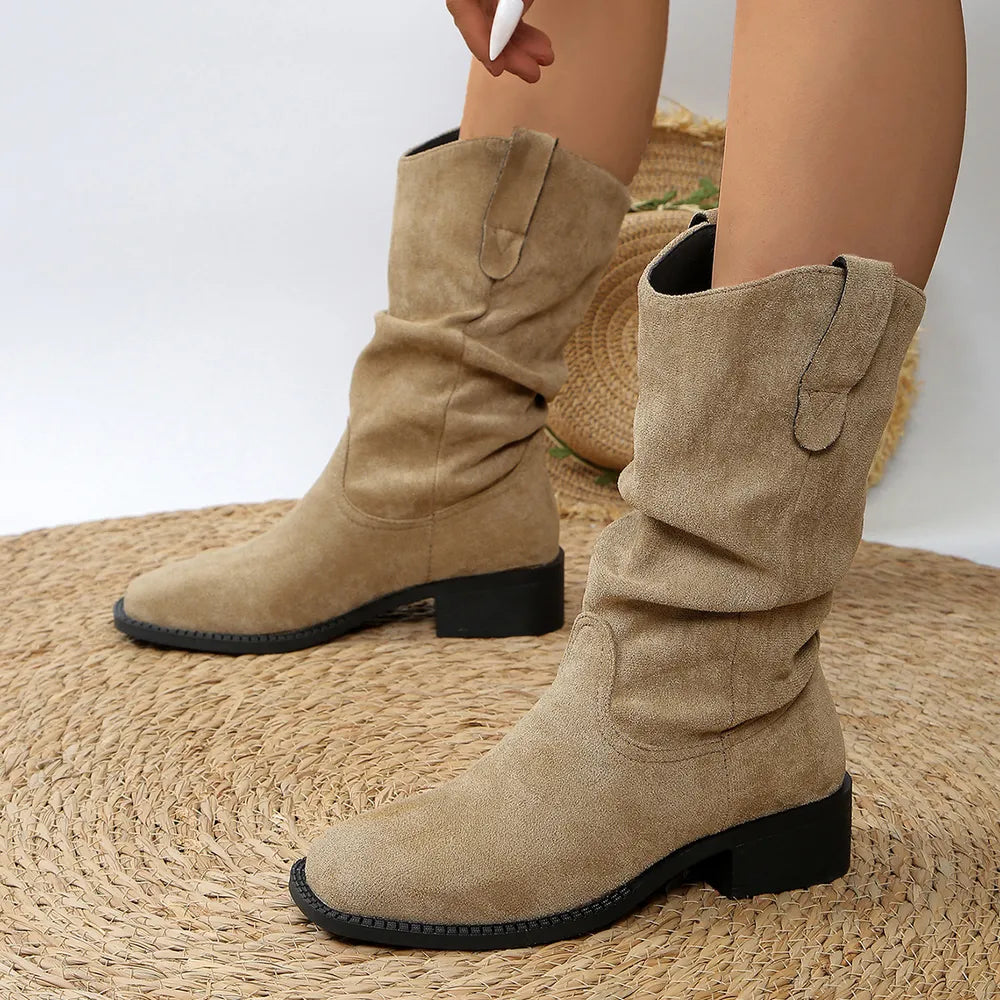 Women's Pleated Pull-On Western Cowboy Boots