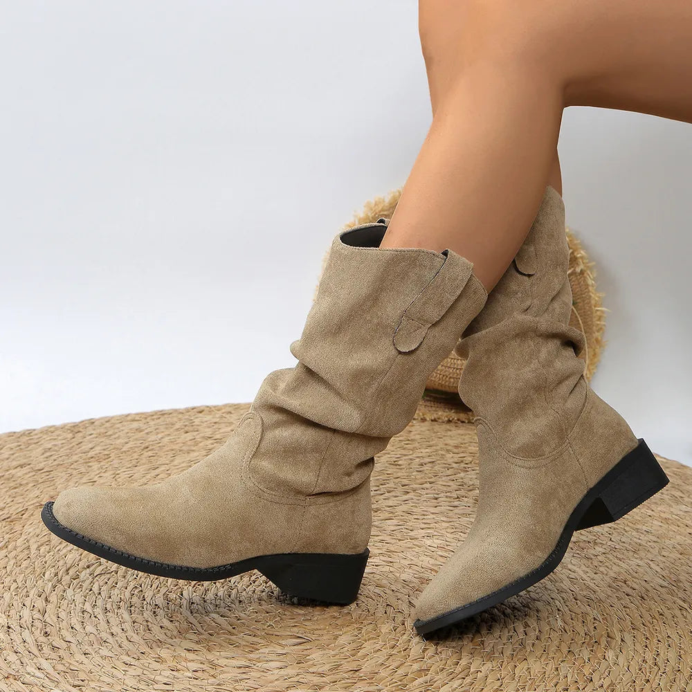 Women's Pleated Pull-On Western Cowboy Boots