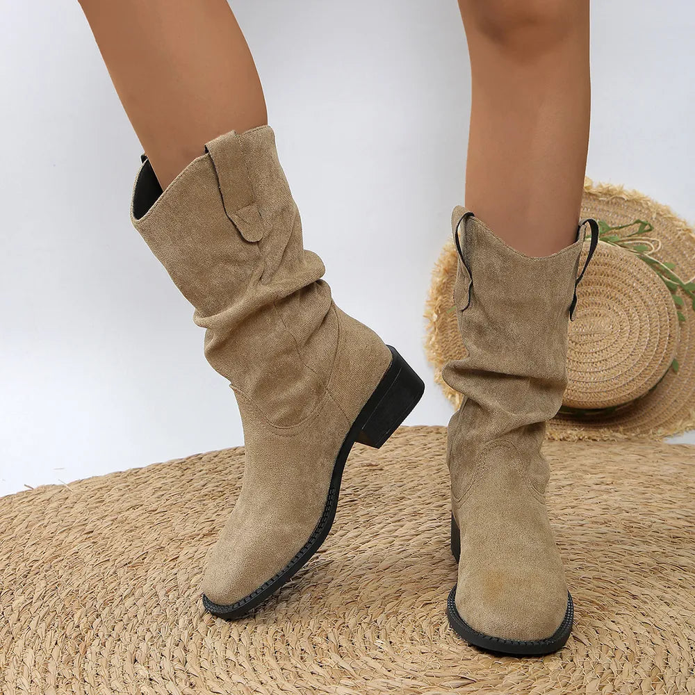 Women's Pleated Pull-On Western Cowboy Boots