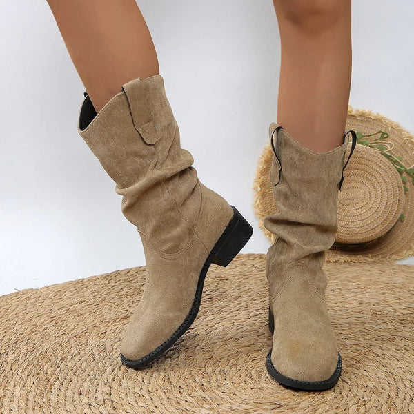Women's Pleated Pull-On Western Cowboy Boots