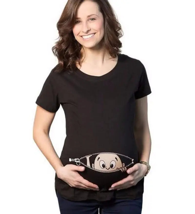 Printed Maternity Round Neck Casual T-Shirt for Women