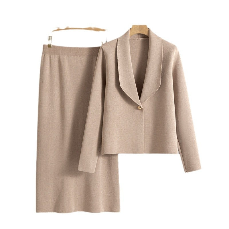 Women's Cardigan Sweater Jacket and Skirt Two-Piece Set
