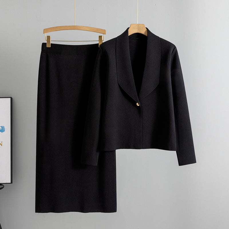 Women's Cardigan Sweater Jacket and Skirt Two-Piece Set