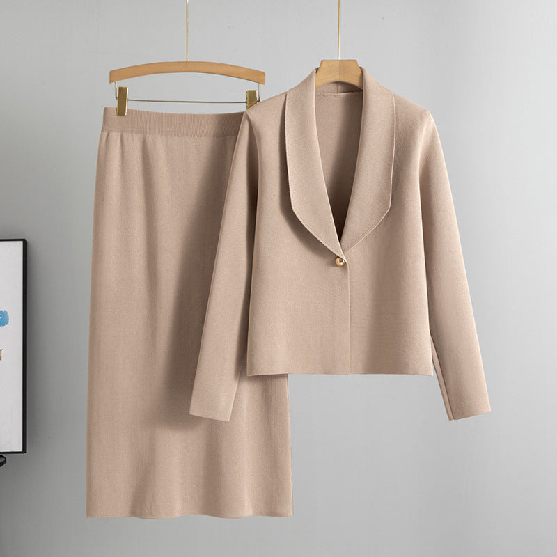Women's Cardigan Sweater Jacket and Skirt Two-Piece Set