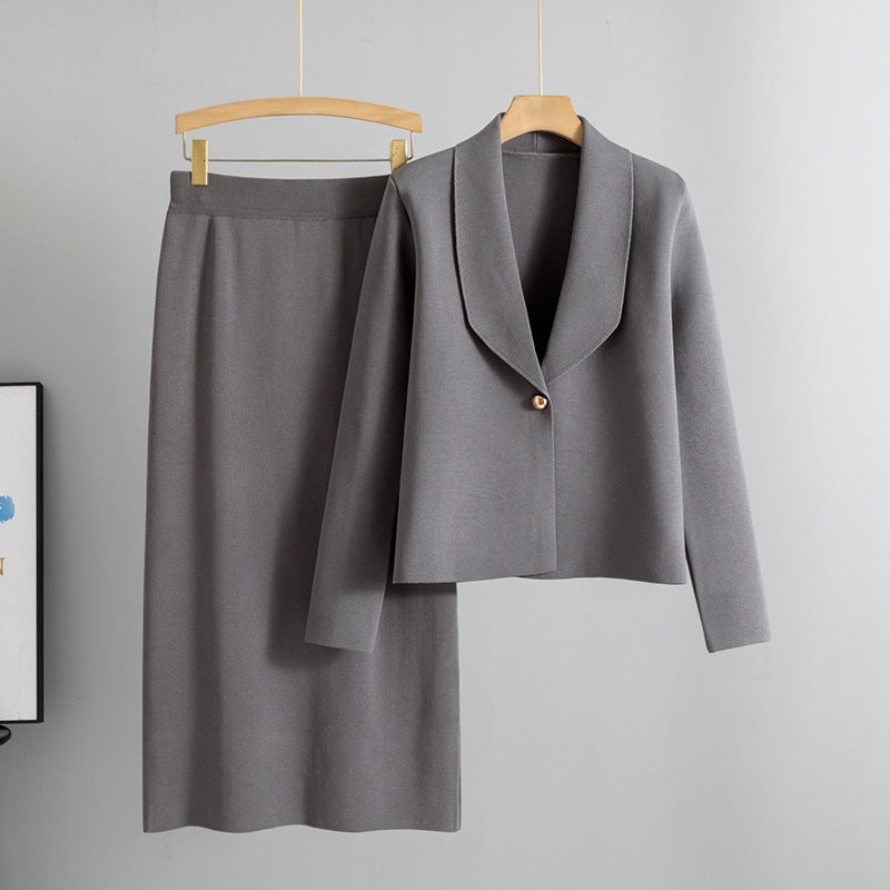 Women's Cardigan Sweater Jacket and Skirt Two-Piece Set