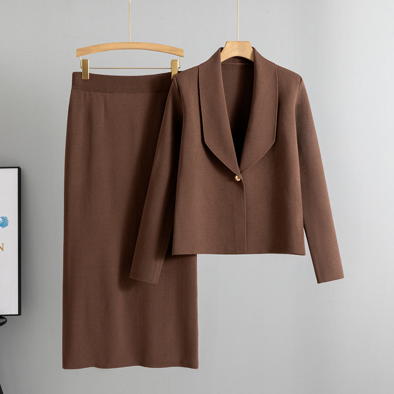 Women's Cardigan Sweater Jacket and Skirt Two-Piece Set