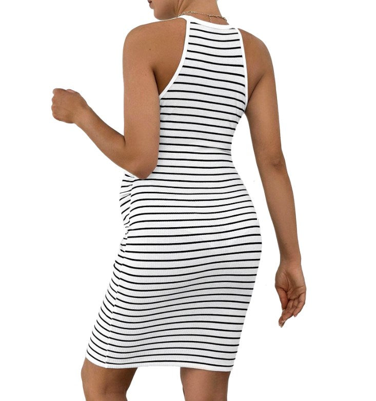 Striped Maternity Halter Neck Dress for Women