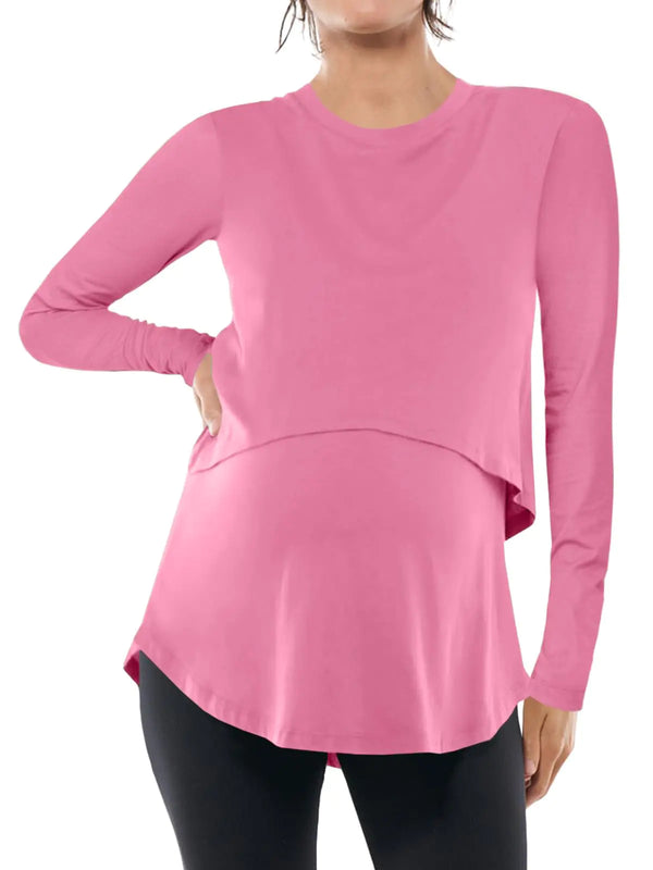 Women's Long Sleeve Maternity Nursing Breastfeeding Top Pink